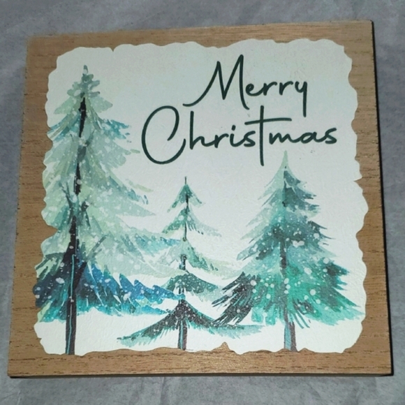 Merry Christmas Wooden Sign with Trees - Picture 1 of 3